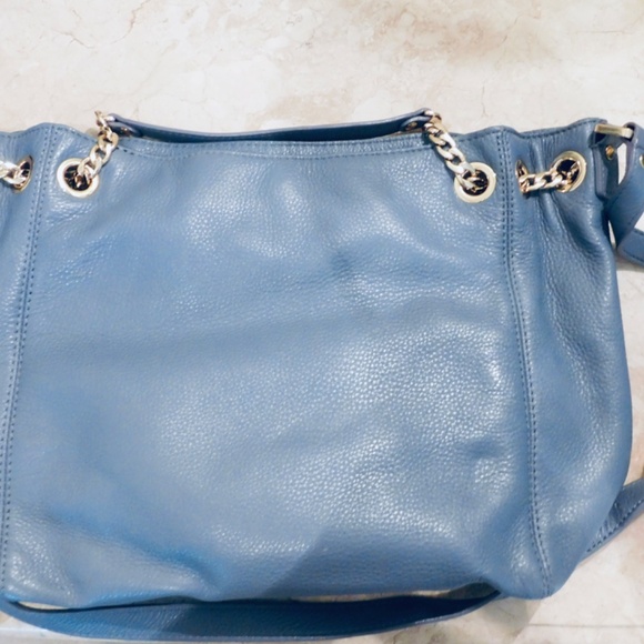 MICHAEL KORS Pebbled Leather Tote Bag, Light Blue with Gold Chain, Jet Set - Picture 9 of 11